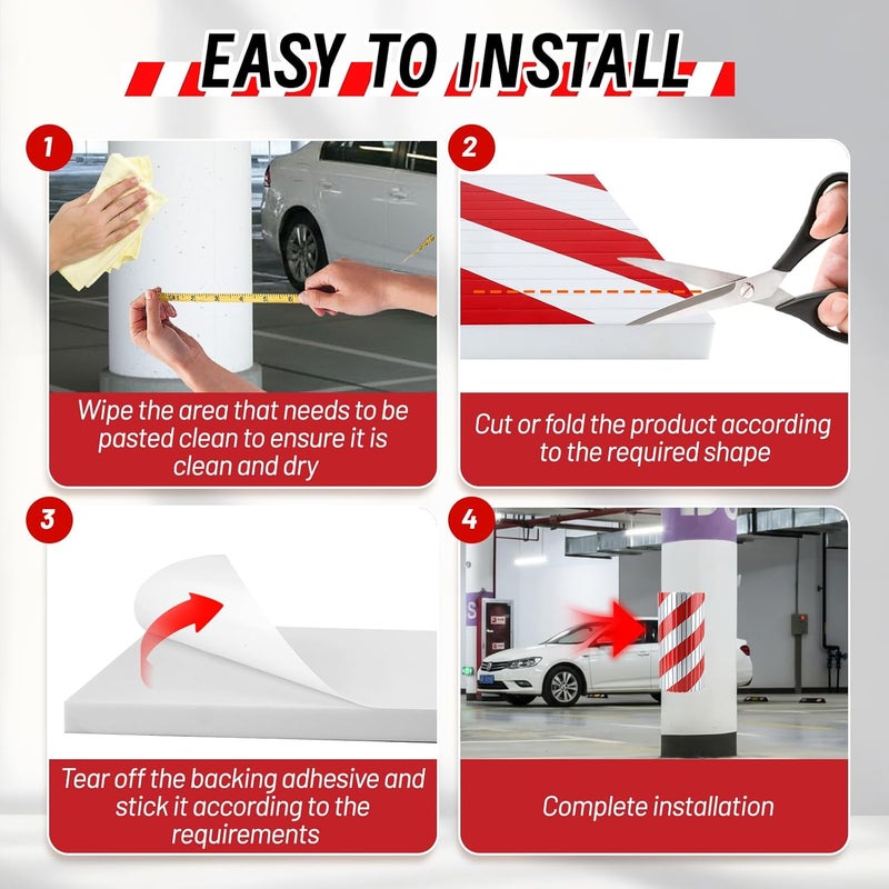 EcoBrisa 2Pcs Garage Wall Protector Foam Wall Column Corner Guard for Parking Garages Car Door Bumper Protector Reflective Walls Edge Protector Garage Pole Protector Padding for Parking Lot (Red) - Image 5